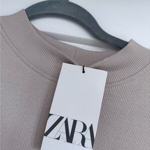 Zara Ribbed Maxi Dress NWT | Size L | Beige Long Sleeve Stretch Bodycon